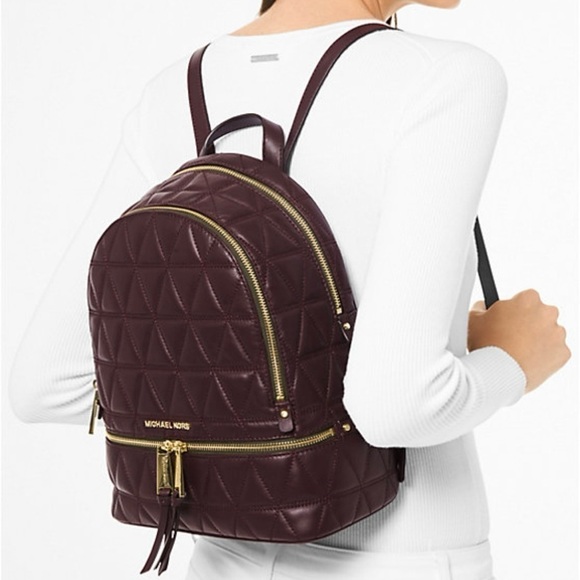 Michael Kors Rhea Medium quilted leather backpack- Barolo- new in gift box - Picture 1 of 13